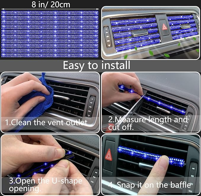 NBTEPEM 27 PCs Blue Bling Car Accessories Set for Women, Steering Wheel Covers Universal Fit 15 Inch, Bling License Plate Frame, Bling Phone Holder, Bling Car Coasters (Blue Diamond)