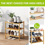 BMOSU 3-Tier Bamboo Small Shoe Rack Premium Stackable Shoe Shelf Storage Organizer for Hallway Closet Living Room Entryway Or