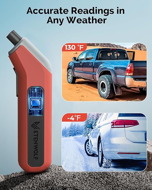 ETENWOLF Digital Tire Pressure Gauge 2 Pack, Industrial Tire Gauge 3-200 PSI, Calibrated to ANSI B40.7 Grade 2A(Plus-Minus 0.5%), Air Pressure Gauge with Replaceable AAA Batteries (Vivid Orange)