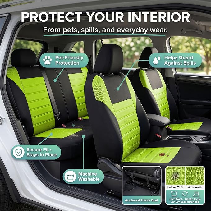FH Group Automotive Car Seat Covers Full Set Premium 3D Air Mesh Front Seat Covers, Airbag Compatible & Split Bench Cover Uni