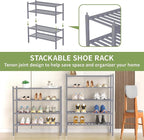 ROMGUAR CRAFT 4 Tier Bamboo Shoe Rack for Closet Free Standing Wood Shoe Shelf for Entryway Small Space Stackable 27"x11"x26"