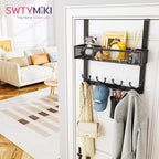SWTYMIKI Over The Door Hook with 16 Hooks & Mesh Baskets - Heavy Duty Over The Door Organizer Hanger for Towels, Coats, Cloth
