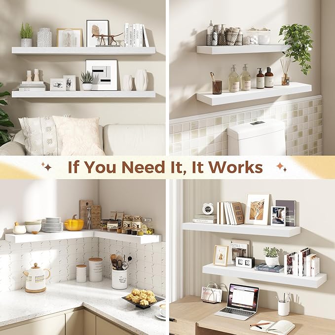 Dreamland 30 Inch White Floating Shelves for Wall,8 Inch Deep Floating Shelves,30" W x 8" D Wall Shelves for Bedroom,Living R