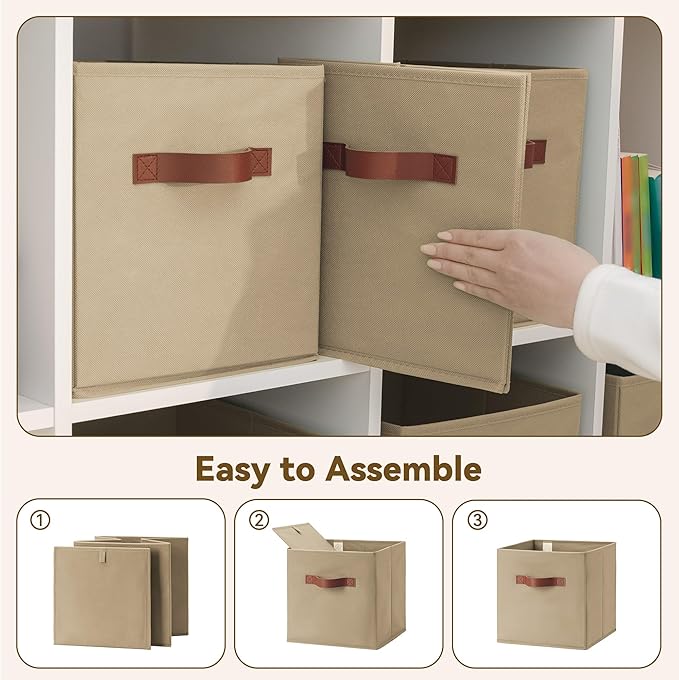 GRANNY SAYS Cube Storage Bins, 11 Inch Cube Storage Organizer with PU Handle, Khaki, Foldable Clothing Organizer Bins, Storag