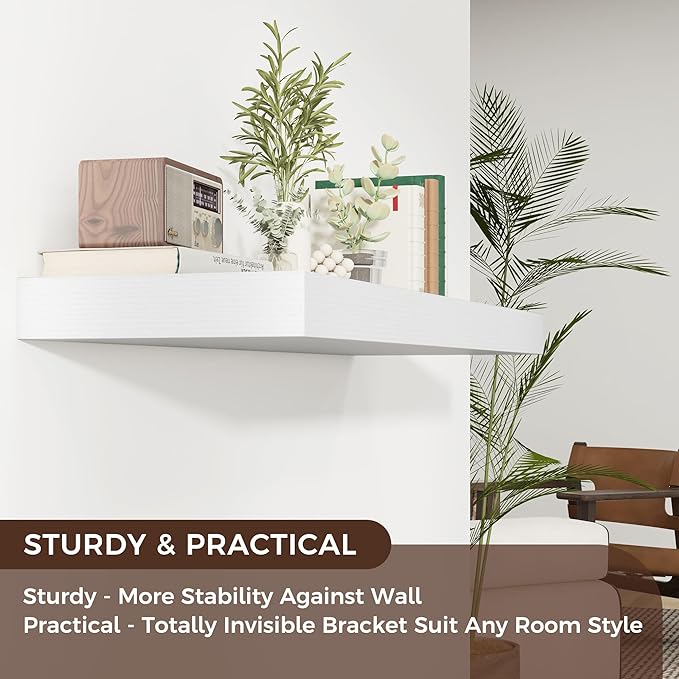 Floating Shelves for Wall, 40" W x 12" D x 2" H, 1 Pack of Long Wall Mounted Engineered Wood Shelves with Invisible Brackets 