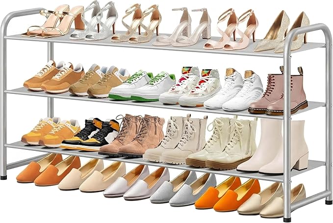 MISSLO Long 3 Tier Shoe Rack for Closet Shoe Organizer Storage Stackable Wide Shoe Shelf Holds 24 Pairs of Men Sneakers, Wome