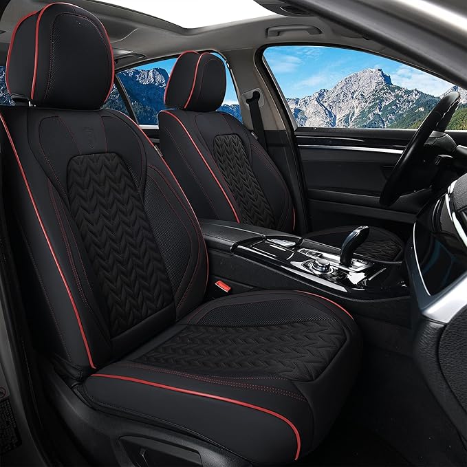 Coverado Front Seat Cover, Car Seat Cover Winter, 2PCS Car Seat Protector, Seat Covers for Cars, Breathable Faux Leather Car 