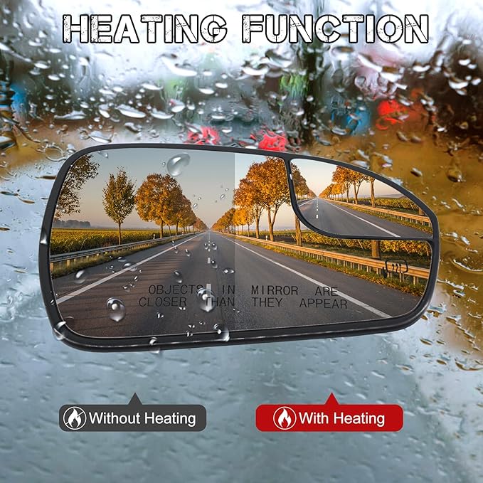 Passenger Right Side Power Heated Mirror Glass Compatible with Ford Fusion 2013-2020 Blind Spot Side View Convex Mirror Glass with Rear Holder Replace DS7Z17K707B DS7Z-17K707-B