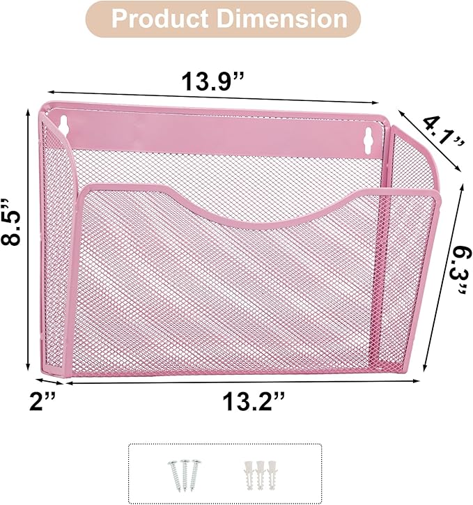 EASEPRES 3 Single Pocket Mesh Hanging File Organizer, Vertical Wall Mounted Magazine File Holder, Mount Basket Mail Paper Doc