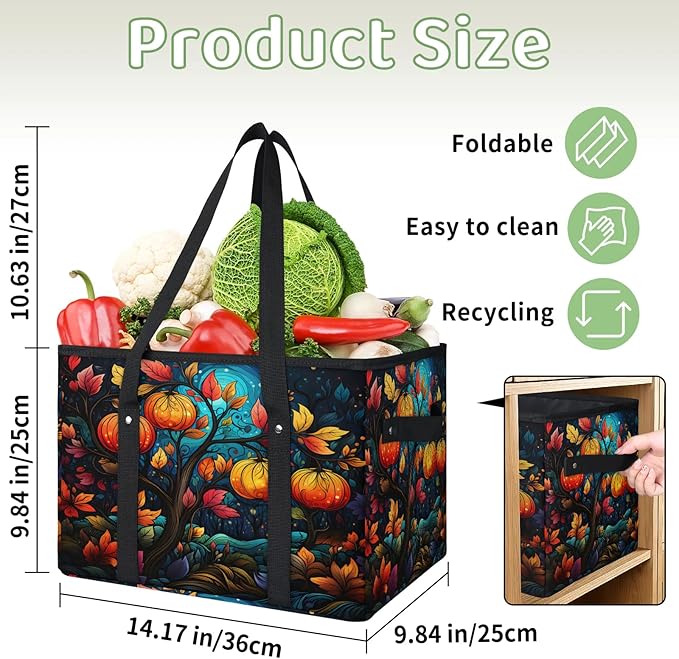 Reusable Grocery Bags Heavy Duty Shopping Bags Foldable Large Tote Bags with Long Handles & Hard Bottom