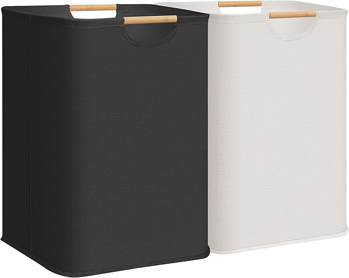 STORAGE MANIAC 2-Pack Large Laundry Hamper, 100L (26.4 Gal) Collapsible Laundry Basket with Bamboo Handles, Freestanding Wate