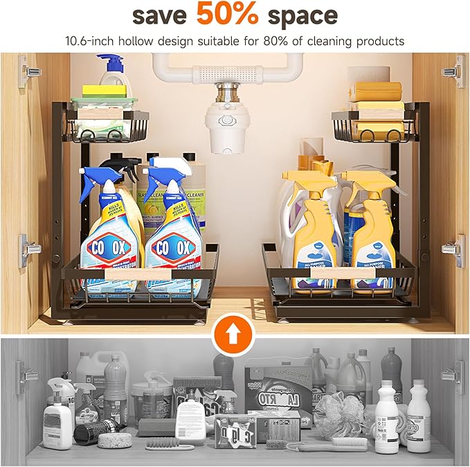 Sevenblue 2 Packs Under Sink Organizer, Height Adjustable 2 Tier Under Kitchen Sink Organizer, Multi-Purpose Storage Shelf fo