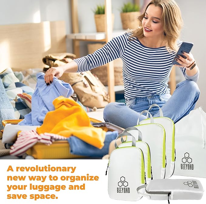 Beeyond Compression Packing Cubes Set - 6 Pieces for Travel and Luggage Organization, Includes Large & Small Cubes, Accessori