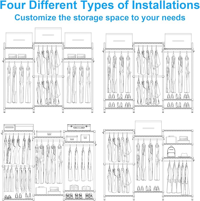 Ulif E13C Max Heavy Duty Closet Organizer System，Freestanding Clothing Racks for Hanging Clothes，Adjustable Garment Rack 86" 