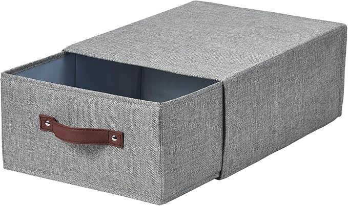 Closet Drawer Organizer Stackable Fabric Storage Boxes Bins Baskets with Lid PU Leather Handles Foldable Washable Cotton Line