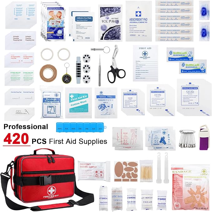 Premium 420 Piece Large First Aid Kit for Home, Car, Travel, Camping, Truck, Hiking, Sports, Office, Vehicle & Outdoor Emerge