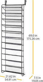 Whitmor 36 Pair Over-The-Door Rack-Gunmetal Gray Shoe Organizer