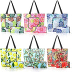 Cunno 6 Pcs Reusable Foldable Grocery Bags, Large Capacity Shopping Bag with Zipper Handle, Waterproof, Women