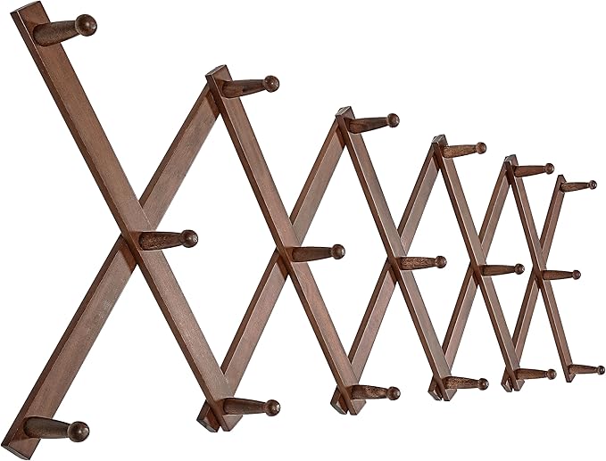 SKOLOO Hat Rack for Wall with 17 Hooks, Solid Wooden, Modern, Expandable Coat Rack Wall Mount for Coats, Hats, Bags, Baseball