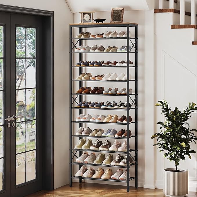 YATINEY 12 Tier Shoe Rack, Large Capacity Shoe Storage Organizer Holds 48 Pairs, Sturdy and Stable, for Entryway, Hallway, Cl