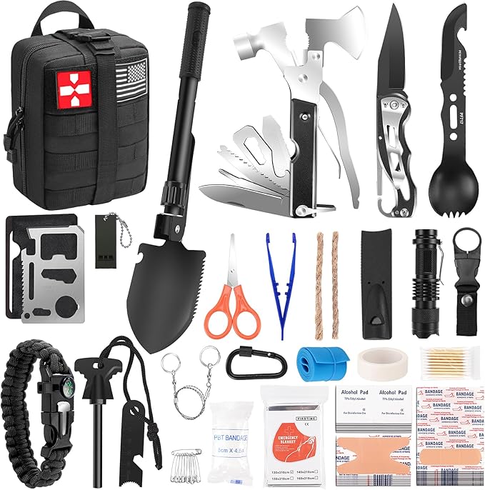 Gifts for Men Christmas Dad, Survival Kit, 150 PCS Survival Gear and Supplies Equipment with Trauma Bag, Molle Pouch Emergenc