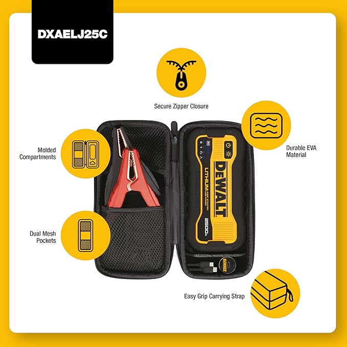 DeWalt DXAELJ25C 2500 Peak Amp Lithium Jump Starter with USB Power Bank and Carrying Case