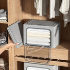 CYhom 4 Pack Clothes Storage Bins with Metal Frame - Linen Fabric Foldable Stackable Container Organizer Set with Clear Windo