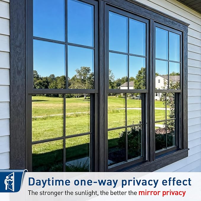 Coavas One Way Privacy Window Film, Sun Blocking Reflective Window Film See Out Not in, Heat Control Window Tint for Home, Anti UV Static Cling for Windows Office Door (Brown, 17.5 x 118 inches)