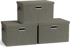 Graciadeco Large 17" 36 Quart Collapsible Stackable Storage Bins with Lids, 3 Packs Dark green Foldable Fabric Closet Storage
