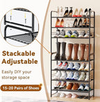 Shoe Rack 4 Tier, Closet Metal Shoe Organizer Shelf for Entryway Heavy Duty, Stackable, Black