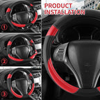 Non-Slip Car Nappa Leather Steering Wheel Cover,Universal Car Accessories Women Men Fit 14" 1/2-15" Suvs/Vans/Sedans/Cars/Tru