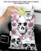 Car Garbage Can, Car Trash Bag, Car Garbage Bag, Hanging Car Trash Can for Car Accessories, Vehicle, Travelling, Camping, Cute Car Back Seat Organizer, Skull Pink Floral