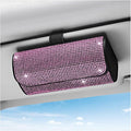 Sunglasses Holder for Car Sun Visor, Bling Leather Eyeglasses Visor Storage Case with Hidden Magnetic Closure, Sparkling Auto Visors Protective Organizer Storage Box (Pink)