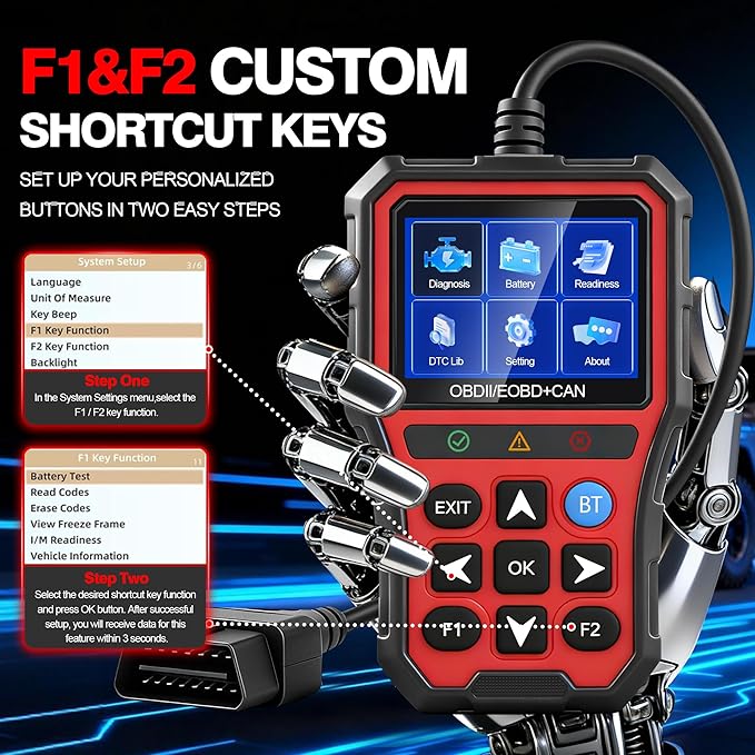 OBD2 Scanner Diagnostic Tool,Car Code Reader with Battery Tester, Check Engine Code Reader with Reset OBDII, Real-Time Date,