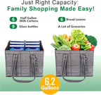 VENO 3 Pack Reusable Grocery Bags, Shopping Bags for groceries, Utility Tote with Handles and Hard Bottom, Foldable Shopping Cart Organizer, Water Resistant, Heavy-Duty (Windowpane, 6 Gallon)