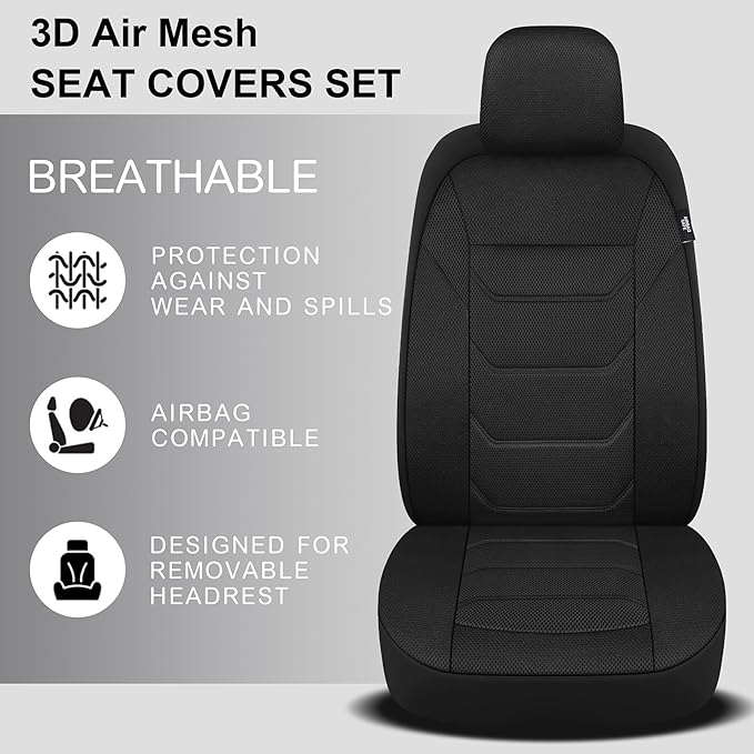 3D Air Mesh Car Seat Covers Front Sets Washable and Breathable Premium Cloth Automotive Vehicle Seat Covers for Cars Interior
