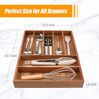 Bellsal Bamboo Silverware Organizer, 12"x15.7" Utensil Holder Cutlery Tray with Grooved Drawer Dividers for Kitchen Flatware,