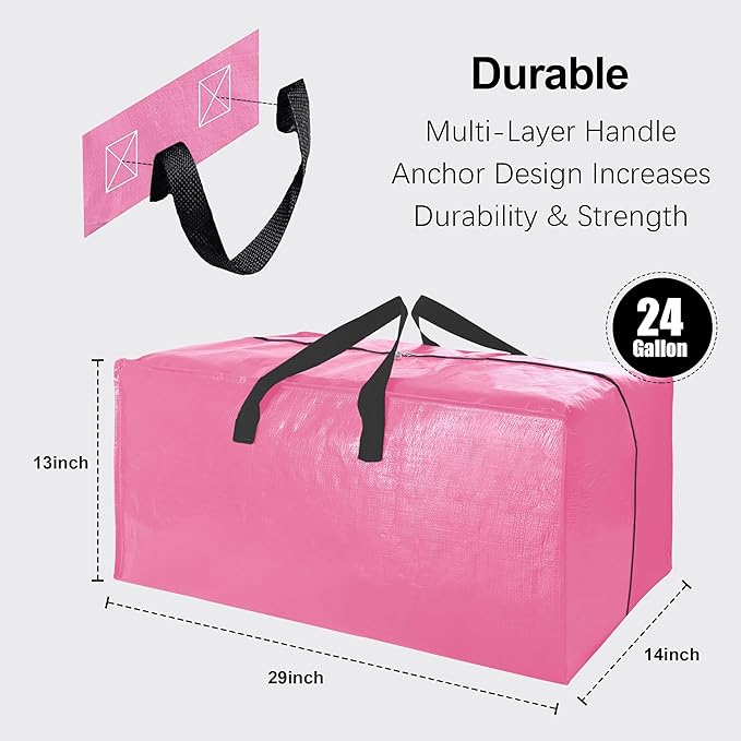 VELVETSURE 6 Pack Heavy Duty Large Moving Bags W/Backpack Straps - Strong Handles & Zippers, Storage Totes For Space Saving, 