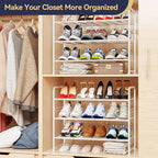 3 Tier Shoe Rack, Closet Shoe Organizer for Entryway, Heavy Duty Stackable Shoe Storage Shelf Stand,White