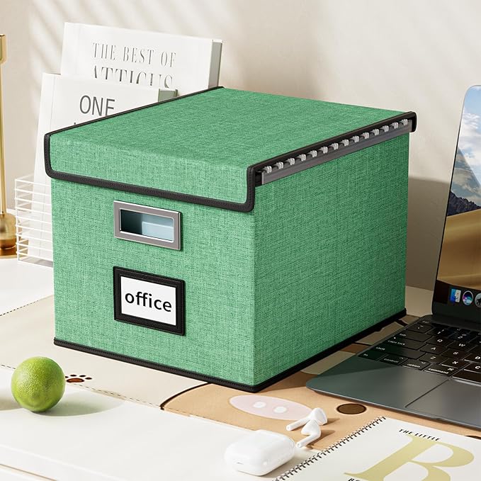 Huolewa File Organizer Box with Lid, Collapsible File Folder Organizer for Office Document Storage, Filing Box with Plastic S