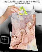 Car Garbage Can, Car Trash Bag, Car Garbage Bag, Hanging Car Trash Can for Car Accessories, Vehicle, Travelling, Camping, Cute Car Back Seat Organizer, Cute Pink Marble