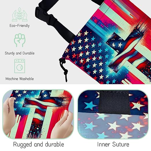 American Flag Cross Car Garbage Bag,Waterproof Small Car Trash Bag Hanging Back of Seat,Drawstring Hanging Car Trash Bag with Adjustable Buckle for Car Accessories