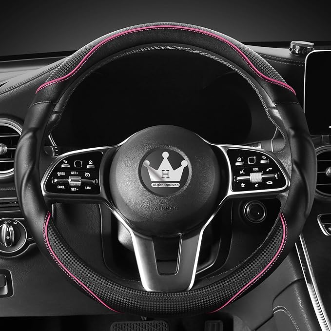 HighnessHwoo 3D Car Steering Wheel Cover Comfort Grip Massage Sporty Anti-Slip Carbon Fiber Faux Leather for Sedan SUV, Unive
