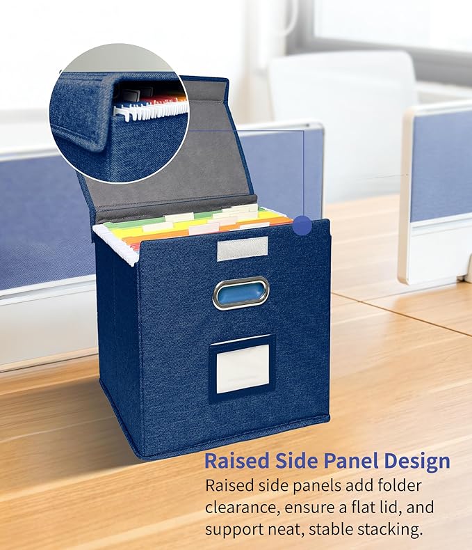 2 Pack Hanging File Folder Box with Lid, Durable Letter Size Filing Storage Box, Sturdy Magazine File Holder with Cardboard S