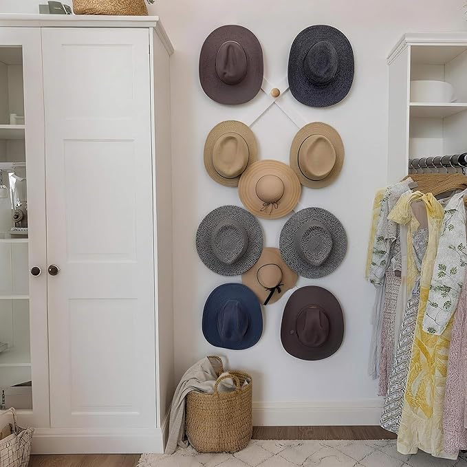 SKOLOO Hat Rack for Wall with 11 Hooks, 24 inch Solid Wooden, Modern, Huge Coat Rack Wall Mount for Coats, Hats, Bags, Cowboy