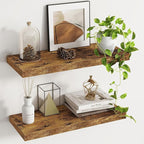 Fun Memories Floating Shelves - 2 Pack 9.3 Inch Deep Rustic Wooden Wall Shelves - Wall Mounted Storage Shelf with Invisible B