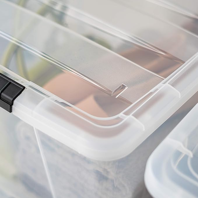 IRIS USA 72 Qt Stackable Plastic Storage Bins with Lids, 6 Pack - BPA-Free, Made in USA - See-Through Organizing Solution, La