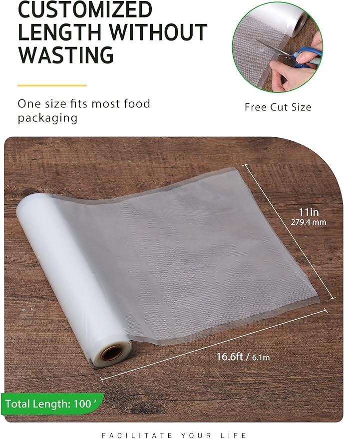 Syntus Vacuum Sealer Bags for Food, 6 Rolls 11" x 16' Commercial Grade Bag Rolls, BPA Free Food Vac Bags for Storage, Meal Pr