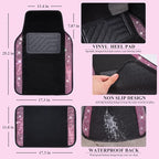 CAR PASS Bling Rhinestone Car Seat Covers Leather Shining Diamond Car Floor Mats Carpet with Anti-Slip Nibs Bling Diamonds Ca