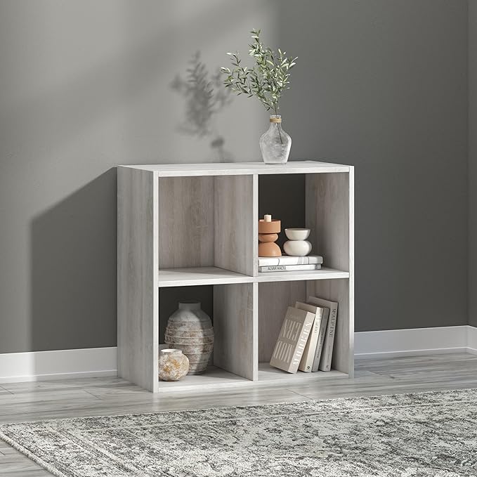 Signature Design by Ashley Paxberry Coastal 4 Cube Storage Organizer or Bookcase, Whitewash